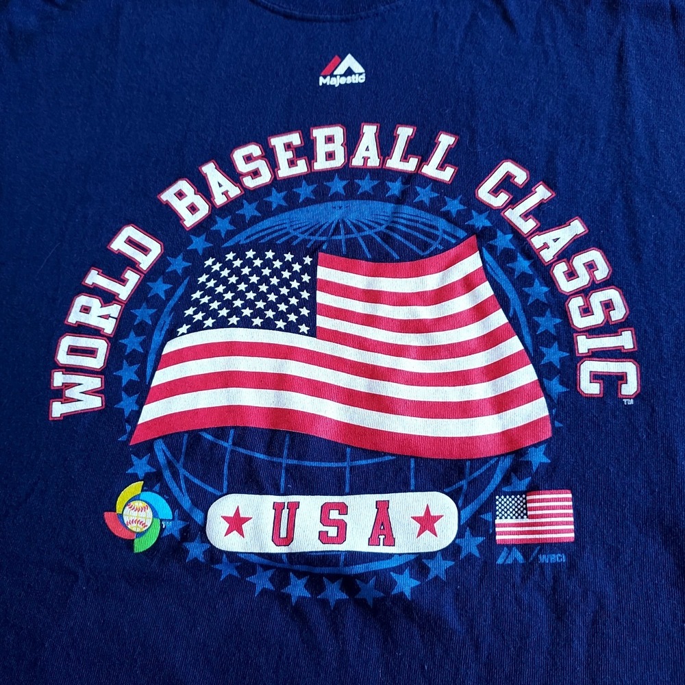 Vtg Majestic USA Baseball World Classic Blue Graphic T Shirt Adult 2 X Large